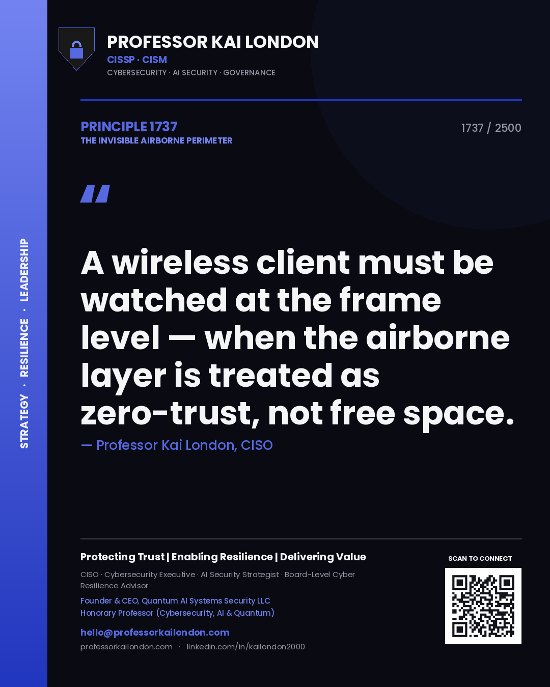 Professor Kai London principle 1737: A wireless client must be watched at the frame level — when the airborne layer is treated as zero-trust, not free space.