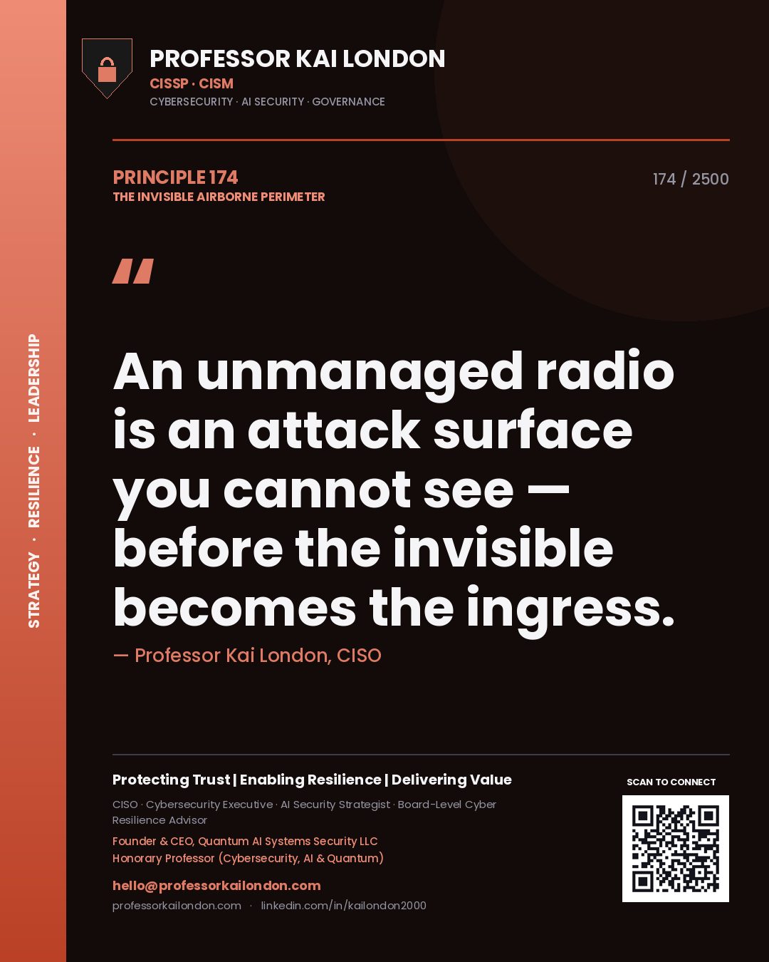Professor Kai London principle 174: An unmanaged radio is an attack surface you cannot see — before the invisible becomes the ingress.