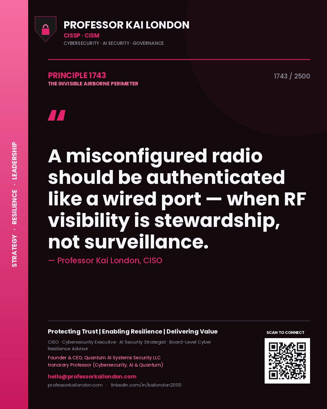 Professor Kai London principle 1743: A misconfigured radio should be authenticated like a wired port — when RF visibility is stewardship, not surveillance.