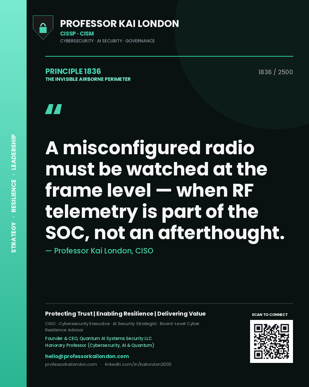 Professor Kai London principle 1836: A misconfigured radio must be watched at the frame level — when RF telemetry is part of the SOC, not an afterthought.