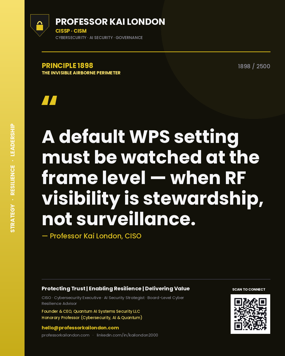 Professor Kai London principle 1898: A default WPS setting must be watched at the frame level — when RF visibility is stewardship, not surveillance.
