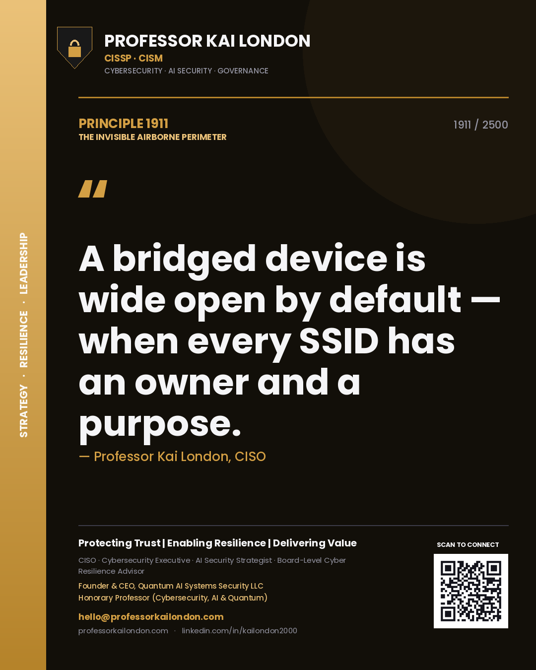 Professor Kai London principle 1911: A bridged device is wide open by default — when every SSID has an owner and a purpose.