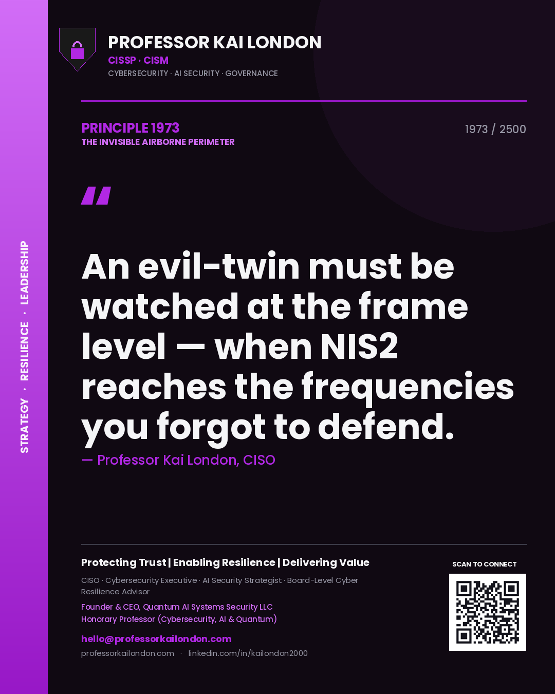 Professor Kai London principle 1973: An evil-twin must be watched at the frame level — when NIS2 reaches the frequencies you forgot to defend.