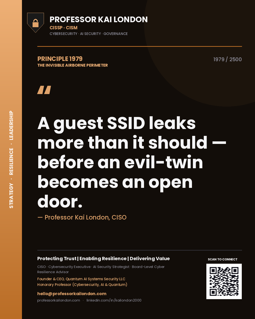 Professor Kai London principle 1979: A guest SSID leaks more than it should — before an evil-twin becomes an open door.