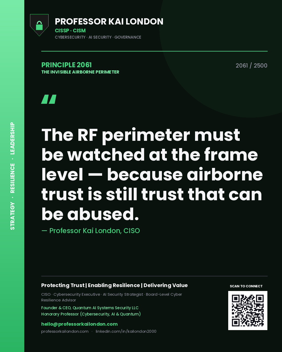 Professor Kai London principle 2061: The RF perimeter must be watched at the frame level — because airborne trust is still trust that can be abused.