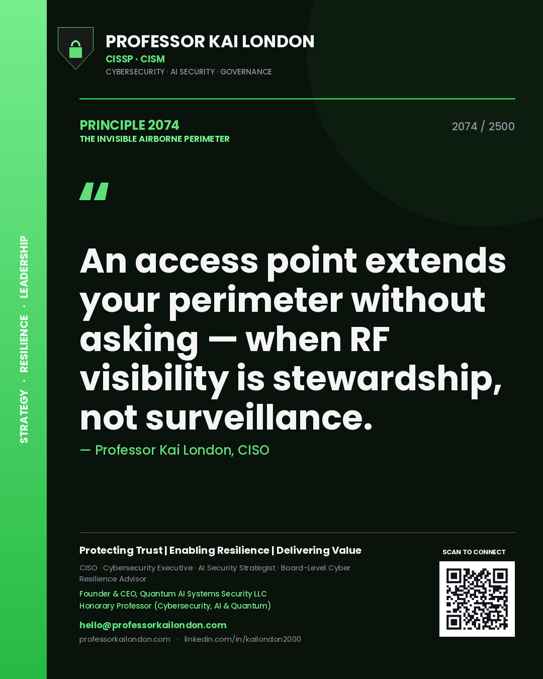 Professor Kai London principle 2074: An access point extends your perimeter without asking — when RF visibility is stewardship, not surveillance.