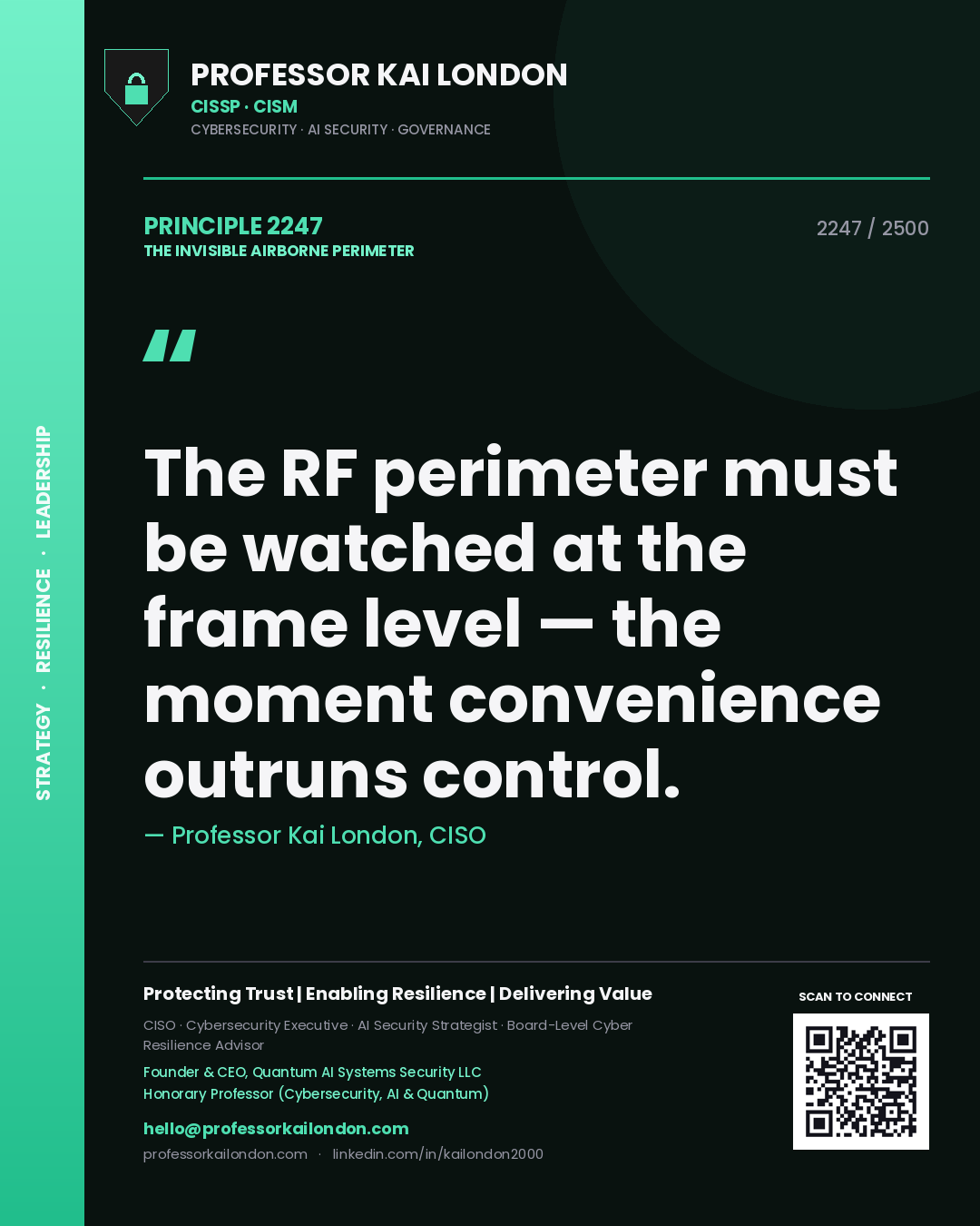 Professor Kai London principle 2247: The RF perimeter must be watched at the frame level — the moment convenience outruns control.