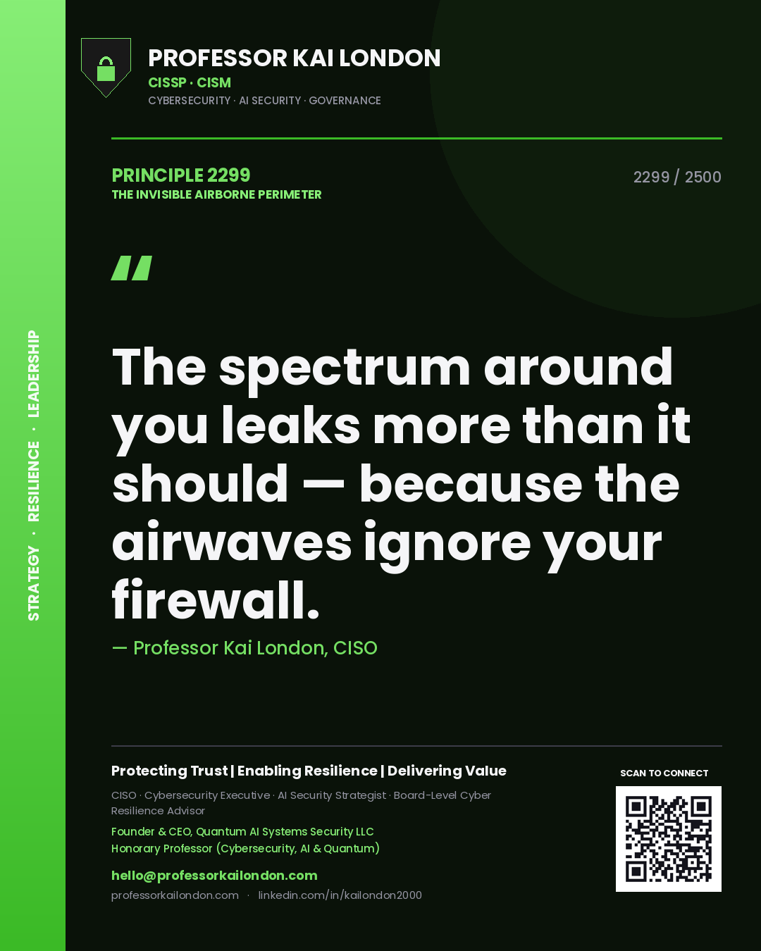 Professor Kai London principle 2299: The spectrum around you leaks more than it should — because the airwaves ignore your firewall.