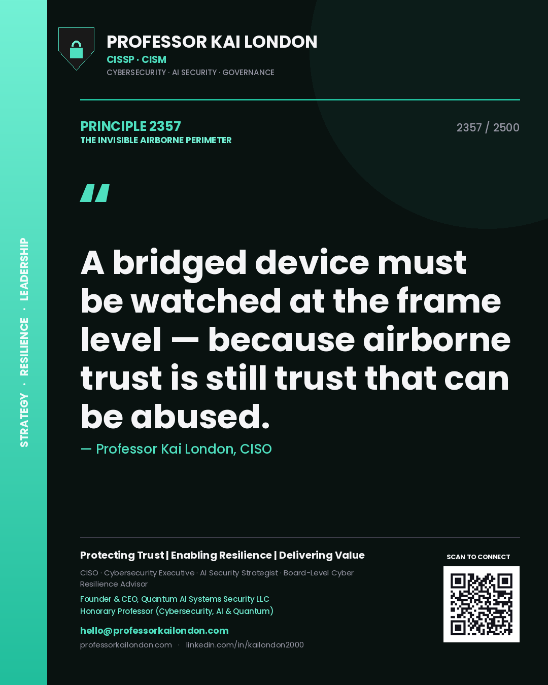 Professor Kai London principle 2357: A bridged device must be watched at the frame level — because airborne trust is still trust that can be abused.