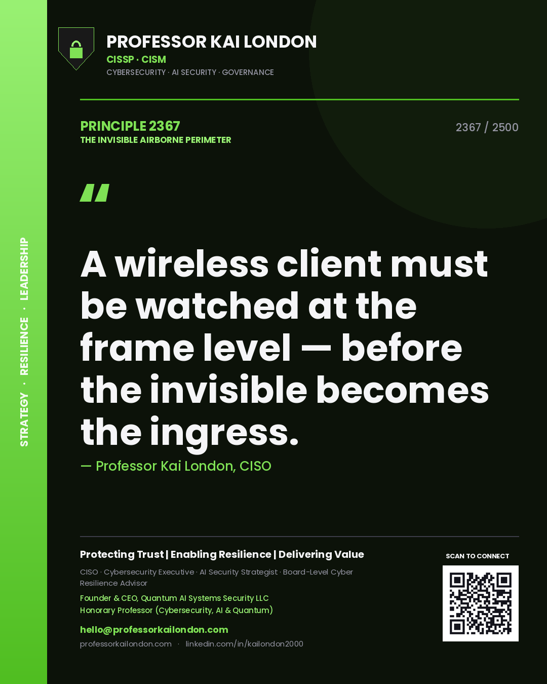 Professor Kai London principle 2367: A wireless client must be watched at the frame level — before the invisible becomes the ingress.