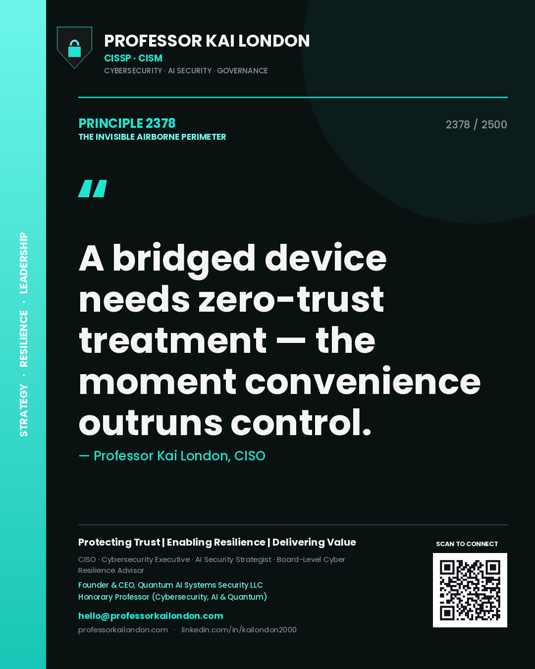 Professor Kai London principle 2378: A bridged device needs zero-trust treatment — the moment convenience outruns control.