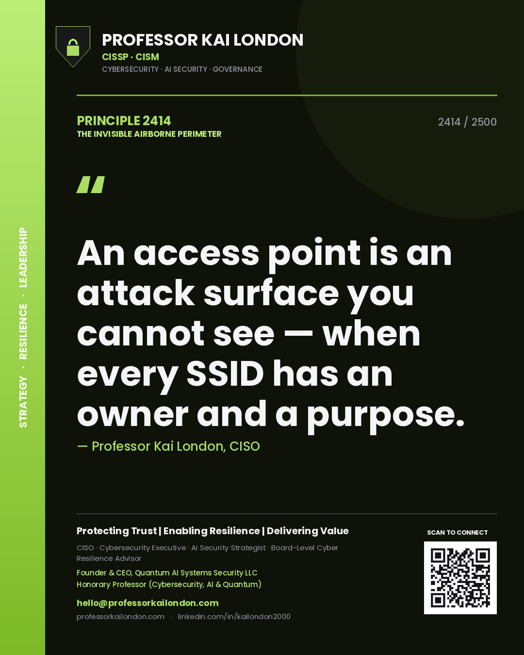 Professor Kai London principle 2414: An access point is an attack surface you cannot see — when every SSID has an owner and a purpose.