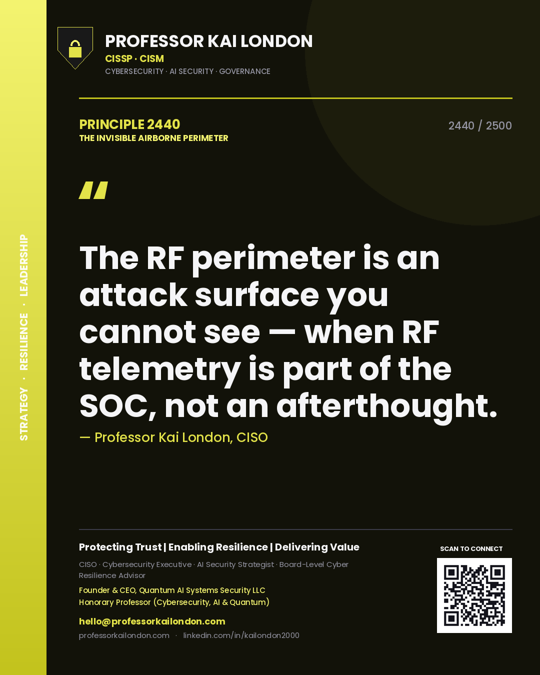 Professor Kai London principle 2440: The RF perimeter is an attack surface you cannot see — when RF telemetry is part of the SOC, not an afterthought.