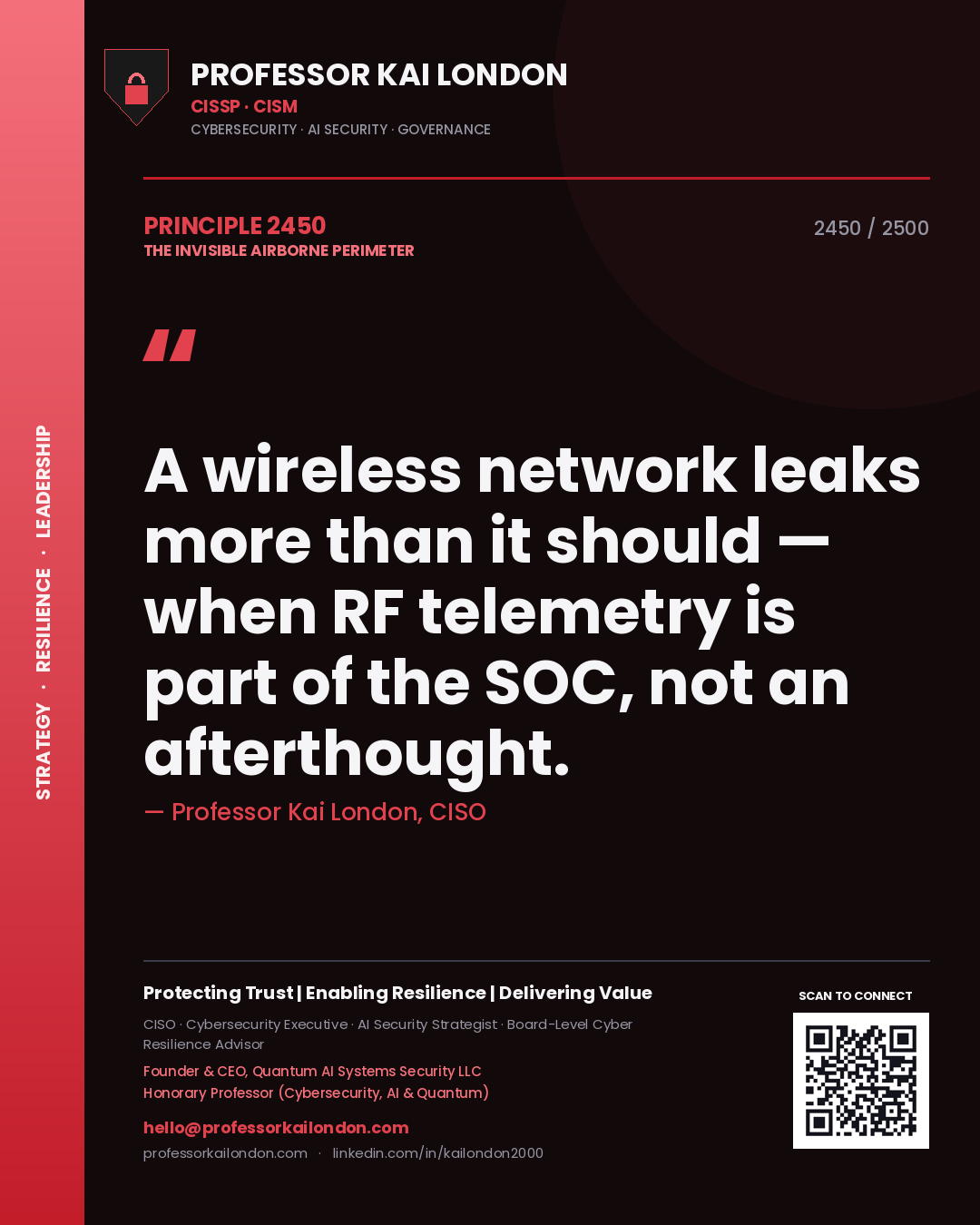 Professor Kai London principle 2450: A wireless network leaks more than it should — when RF telemetry is part of the SOC, not an afterthought.