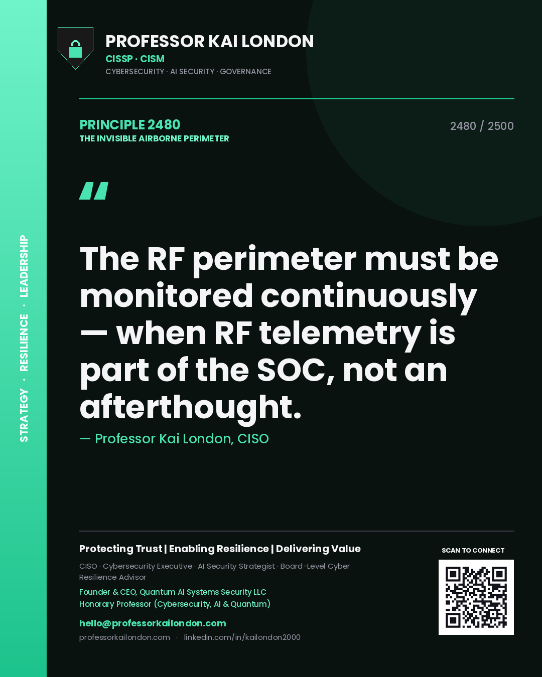 Professor Kai London principle 2480: The RF perimeter must be monitored continuously — when RF telemetry is part of the SOC, not an afterthought.