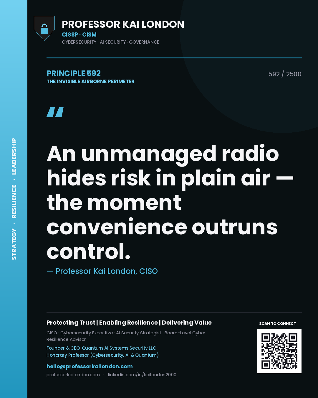 Professor Kai London principle 592: An unmanaged radio hides risk in plain air — the moment convenience outruns control.