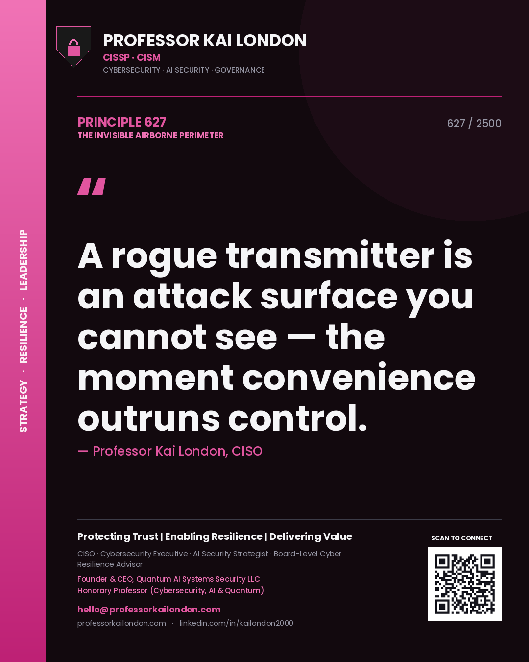 Professor Kai London principle 627: A rogue transmitter is an attack surface you cannot see — the moment convenience outruns control.