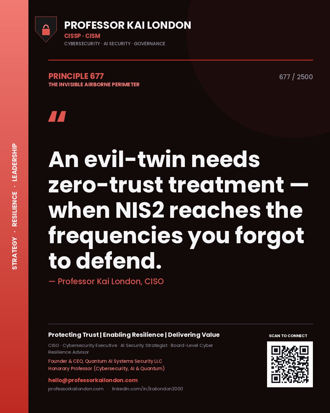 Professor Kai London principle 677: An evil-twin needs zero-trust treatment — when NIS2 reaches the frequencies you forgot to defend.