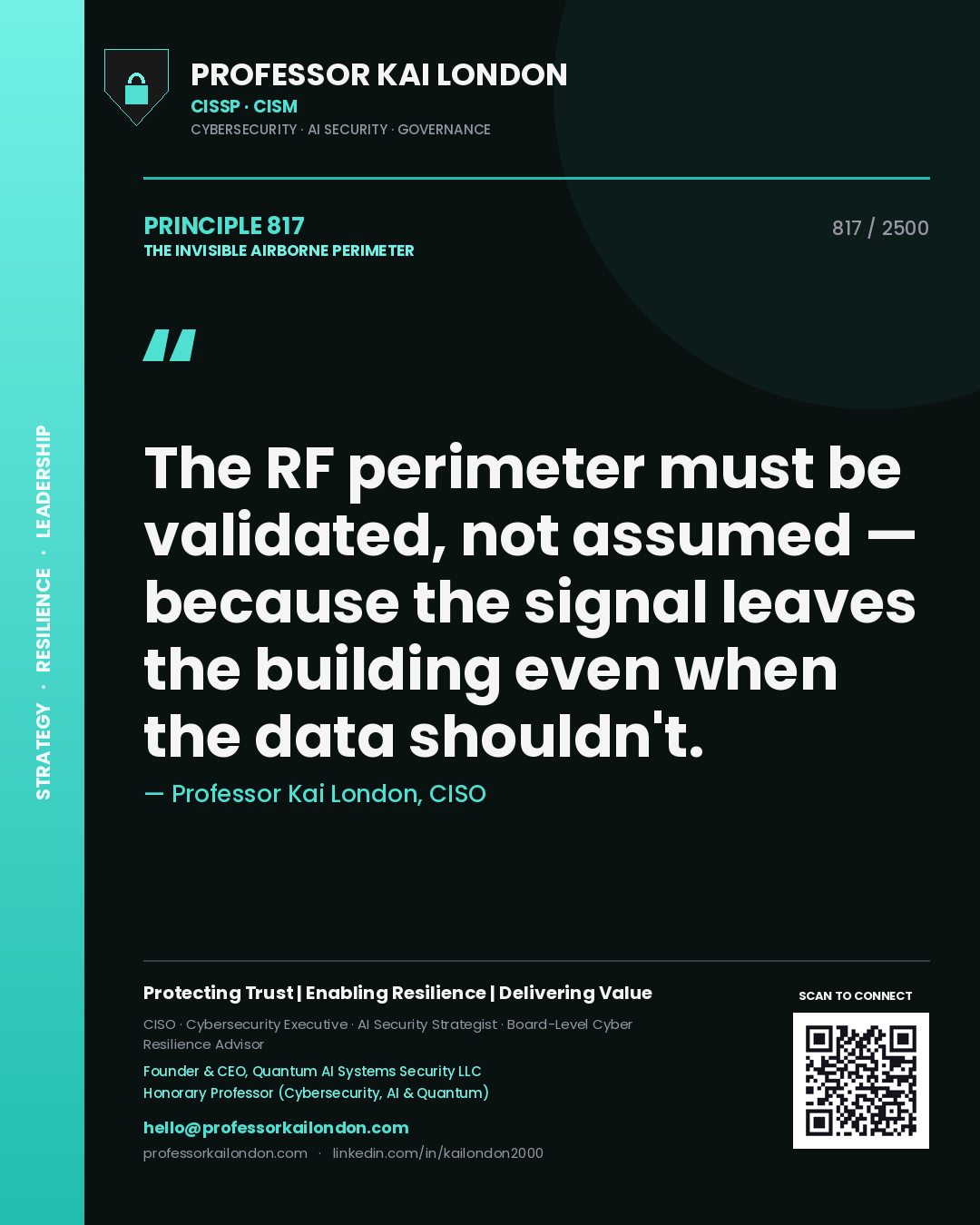 Professor Kai London principle 817: The RF perimeter must be validated, not assumed — because the signal leaves the building even when the data shouldn't.