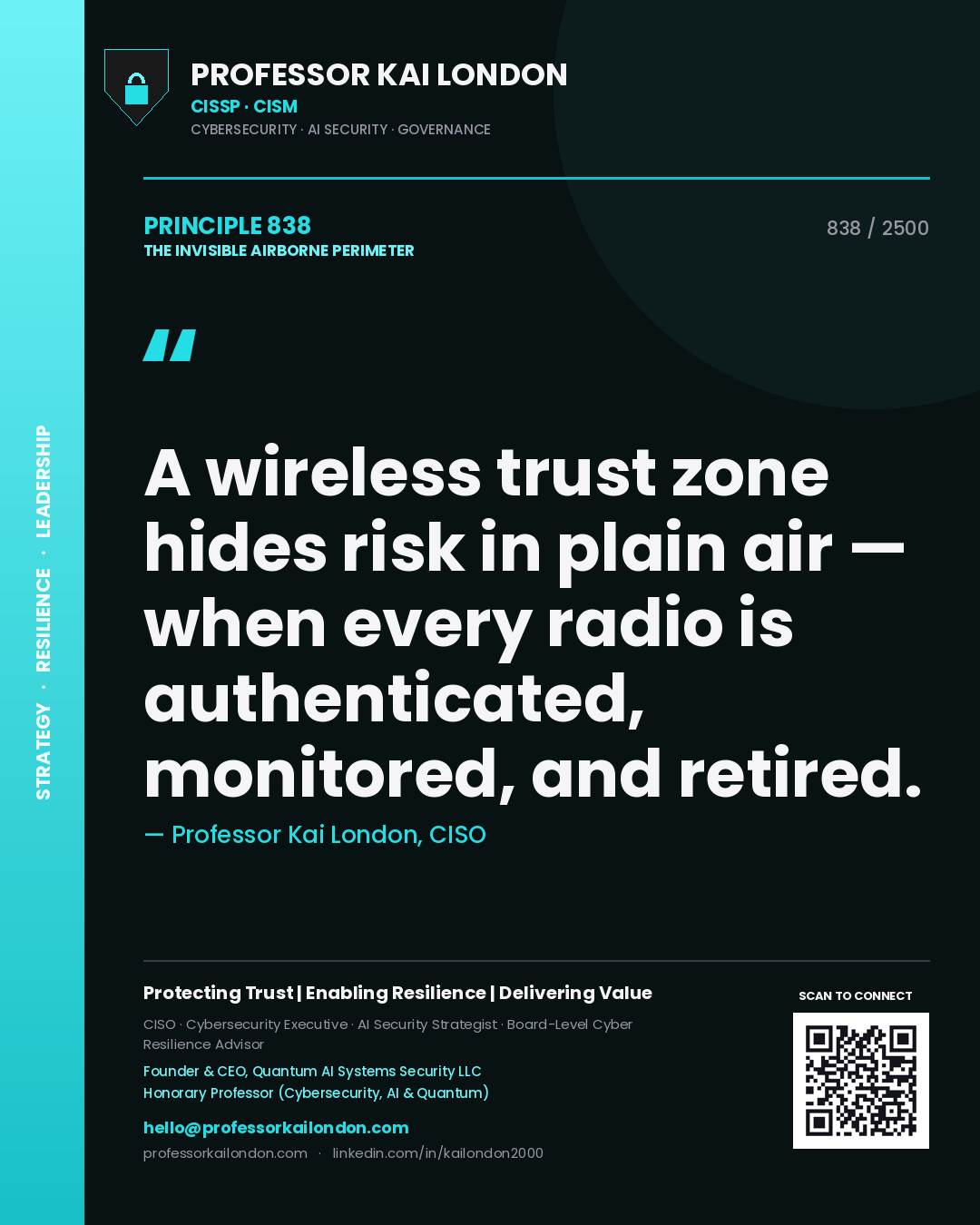 Professor Kai London principle 838: A wireless trust zone hides risk in plain air — when every radio is authenticated, monitored, and retired.