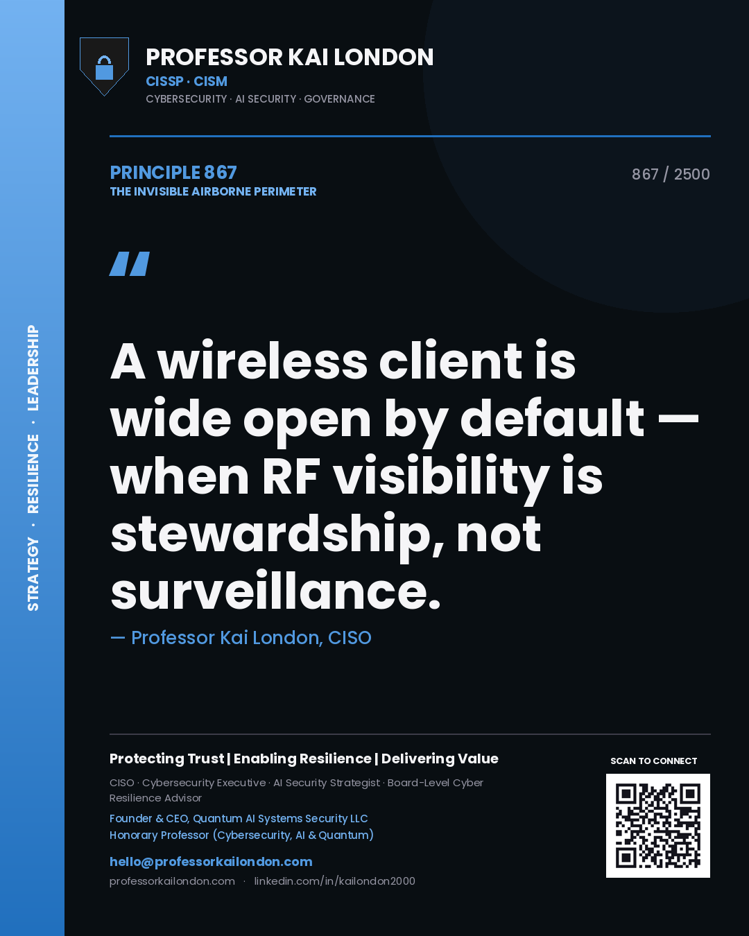 Professor Kai London principle 867: A wireless client is wide open by default — when RF visibility is stewardship, not surveillance.