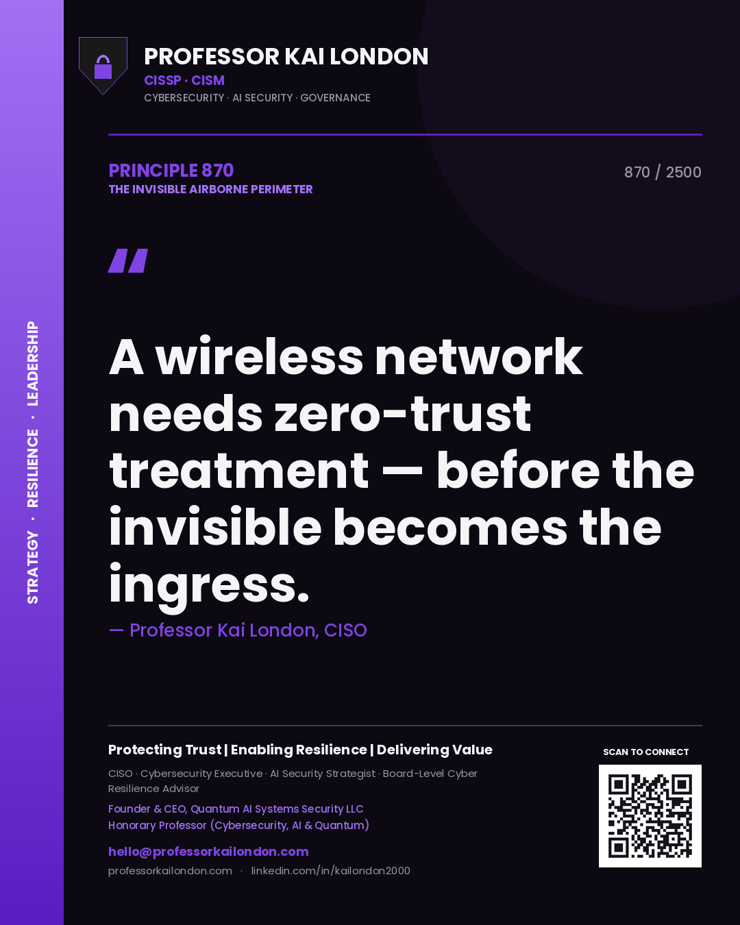 Professor Kai London principle 870: A wireless network needs zero-trust treatment — before the invisible becomes the ingress.
