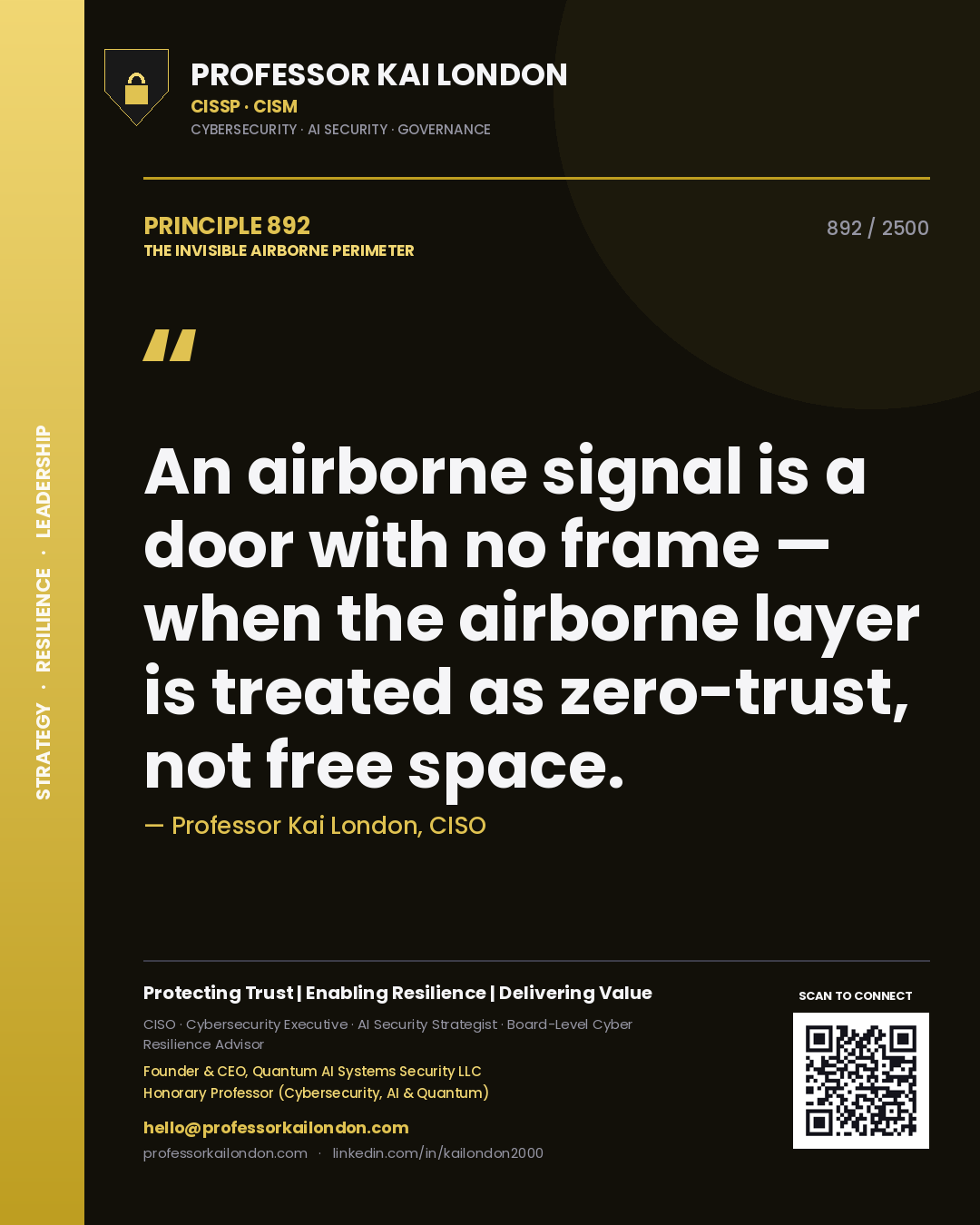 Professor Kai London principle 892: An airborne signal is a door with no frame — when the airborne layer is treated as zero-trust, not free space.