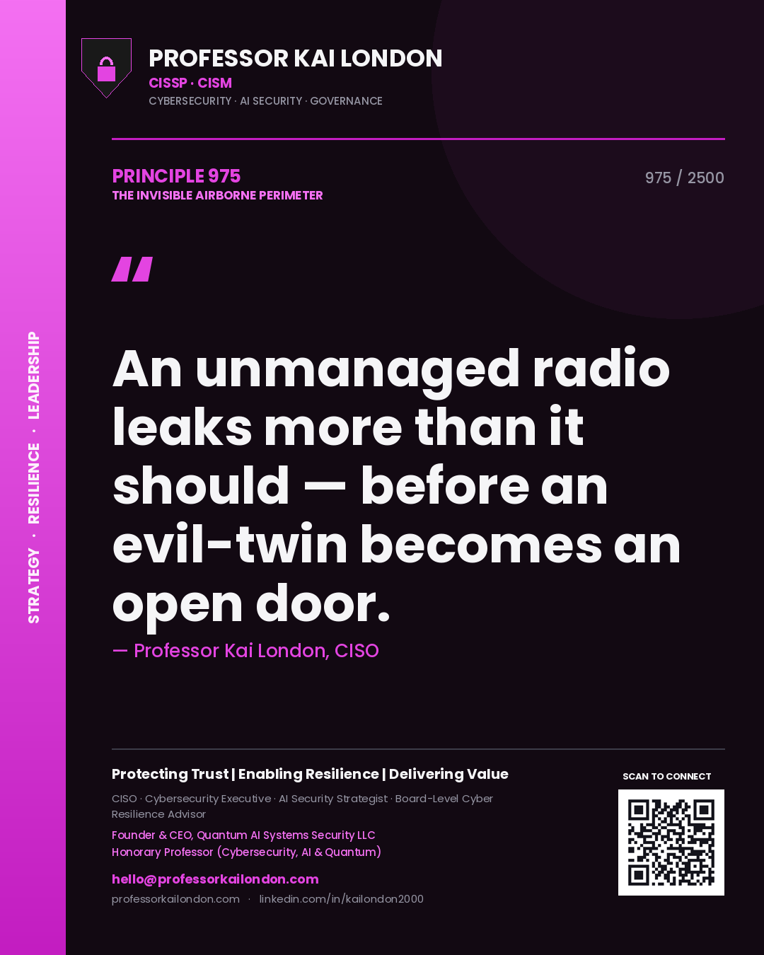 Professor Kai London principle 975: An unmanaged radio leaks more than it should — before an evil-twin becomes an open door.