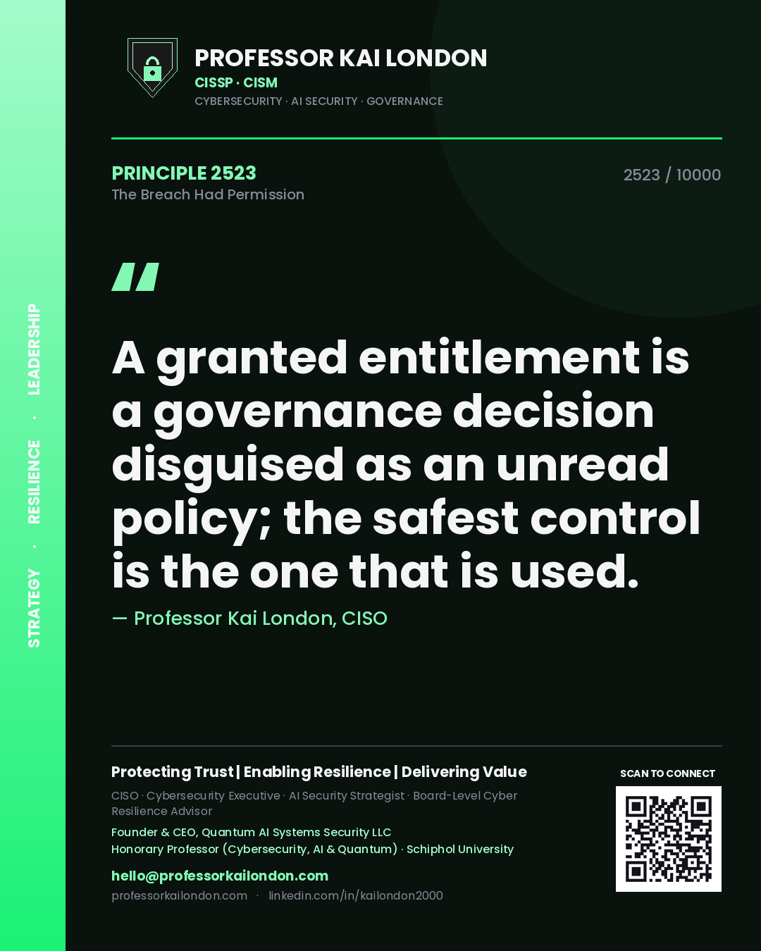 Professor Kai London principle 2523: A granted entitlement is a governance decision disguised as an unread policy; the safest control is the one that is used.