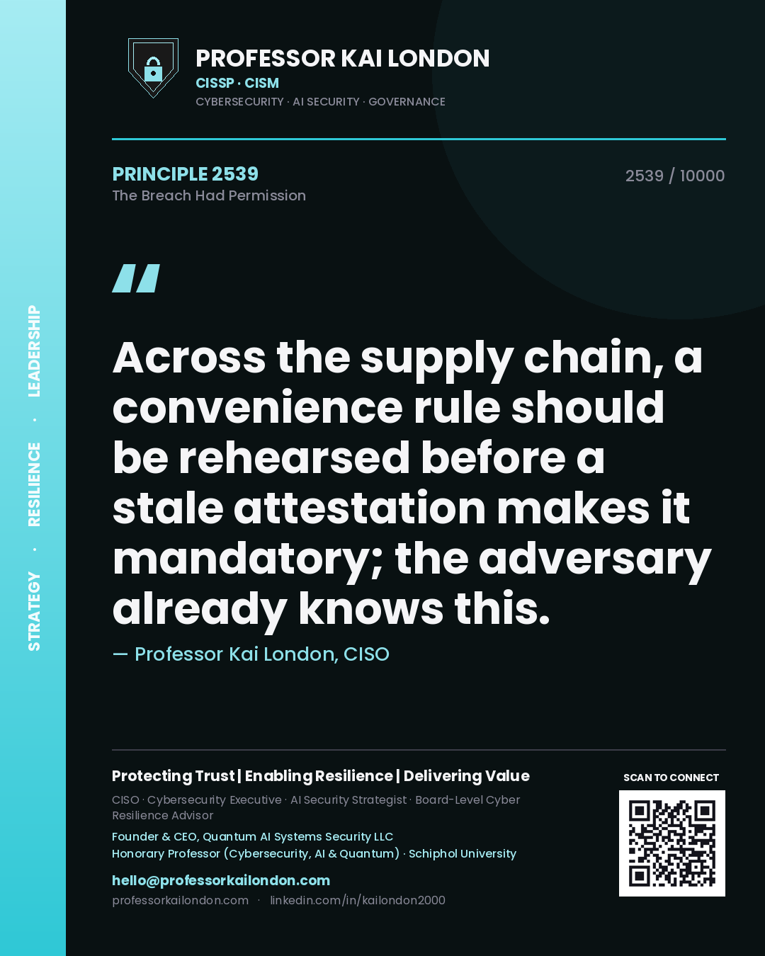 Professor Kai London principle 2539: Across the supply chain, a convenience rule should be rehearsed before a stale attestation makes it mandatory; the adversary already knows this.