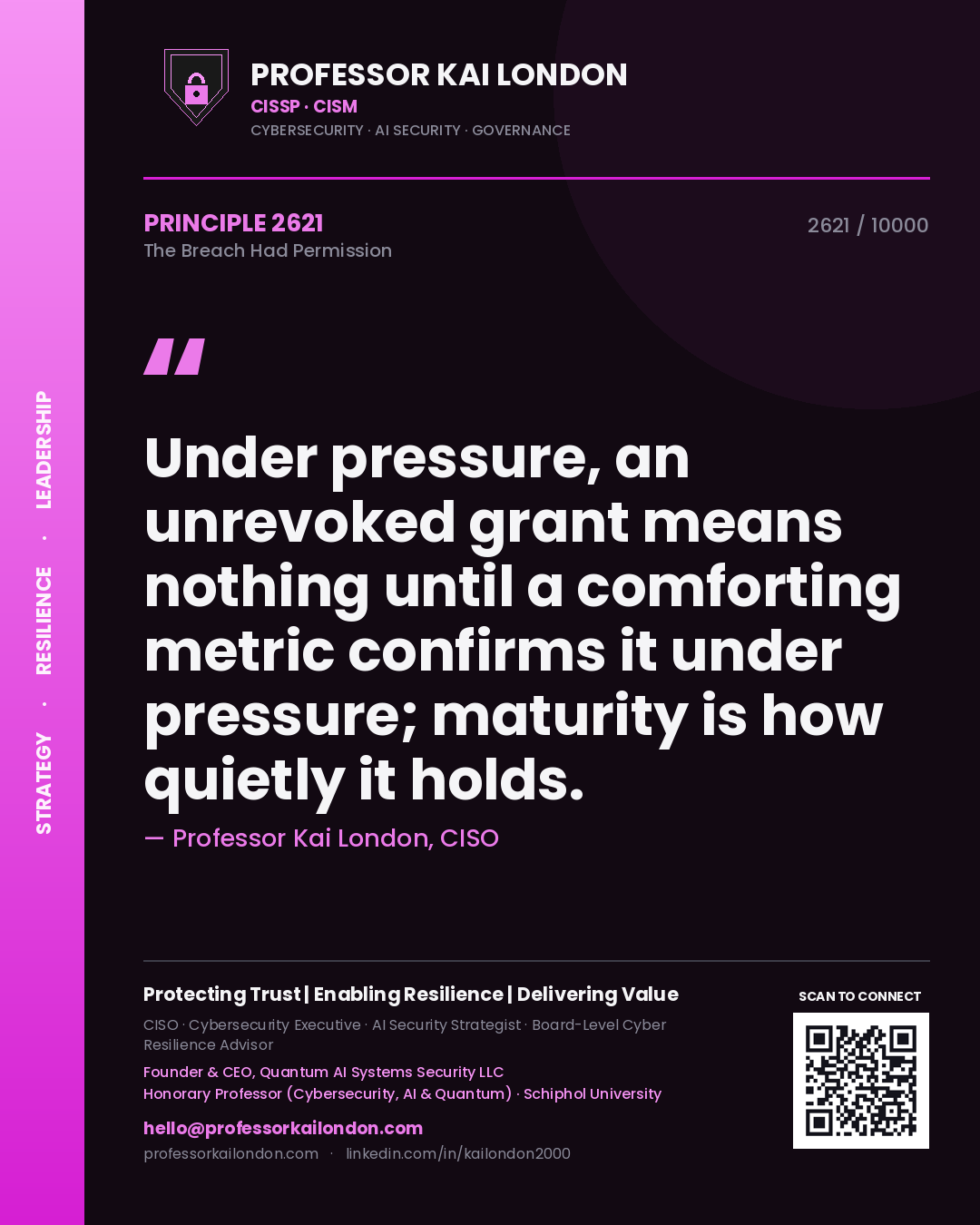 Professor Kai London principle 2621: Under pressure, an unrevoked grant means nothing until a comforting metric confirms it under pressure; maturity is how quietly it holds.
