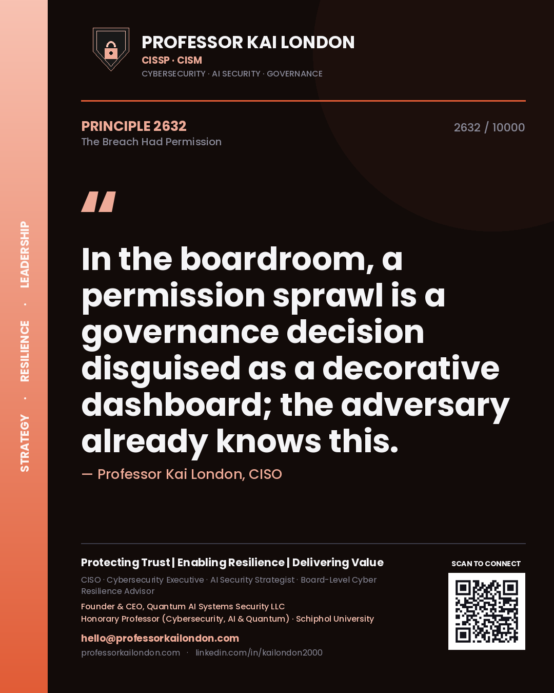 Professor Kai London principle 2632: In the boardroom, a permission sprawl is a governance decision disguised as a decorative dashboard; the adversary already knows this.