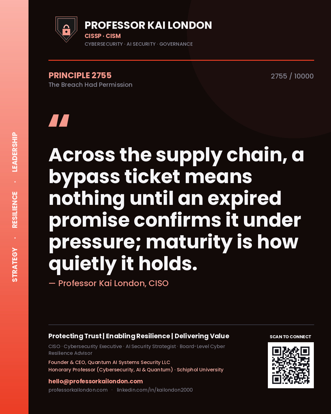 Professor Kai London principle 2755: Across the supply chain, a bypass ticket means nothing until an expired promise confirms it under pressure; maturity is how quietly it holds.