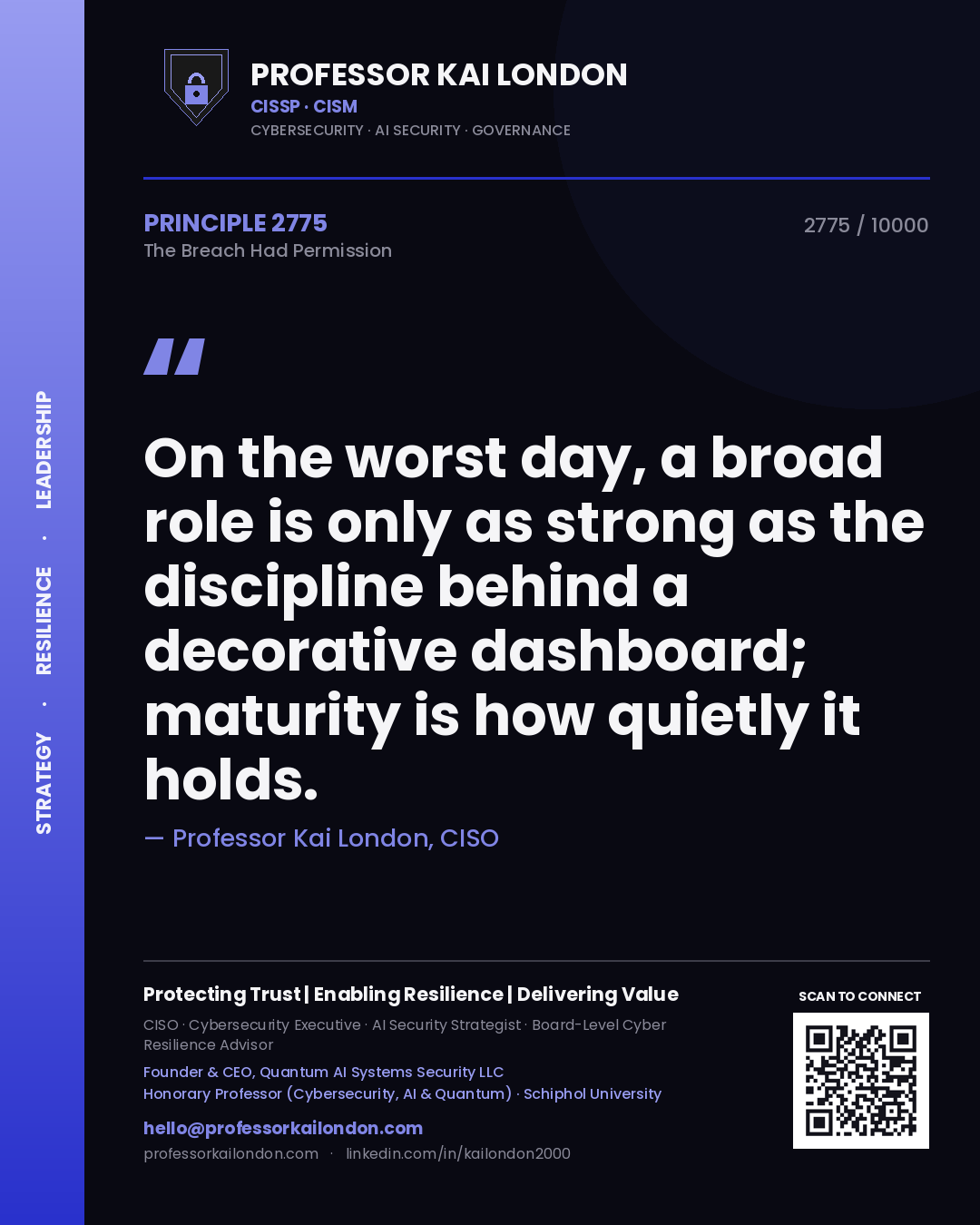 Professor Kai London principle 2775: On the worst day, a broad role is only as strong as the discipline behind a decorative dashboard; maturity is how quietly it holds.