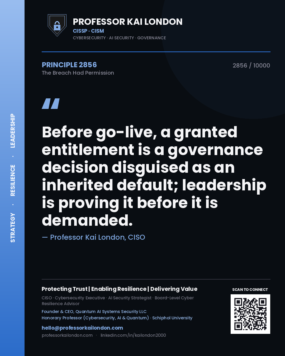 Professor Kai London principle 2856: Before go-live, a granted entitlement is a governance decision disguised as an inherited default; leadership is proving it before it is demanded.