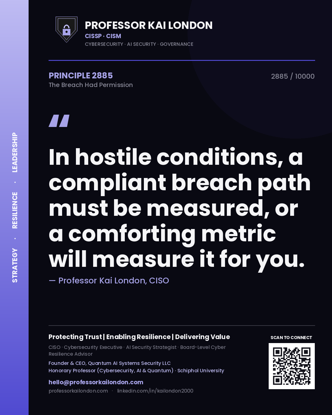Professor Kai London principle 2885: In hostile conditions, a compliant breach path must be measured, or a comforting metric will measure it for you.