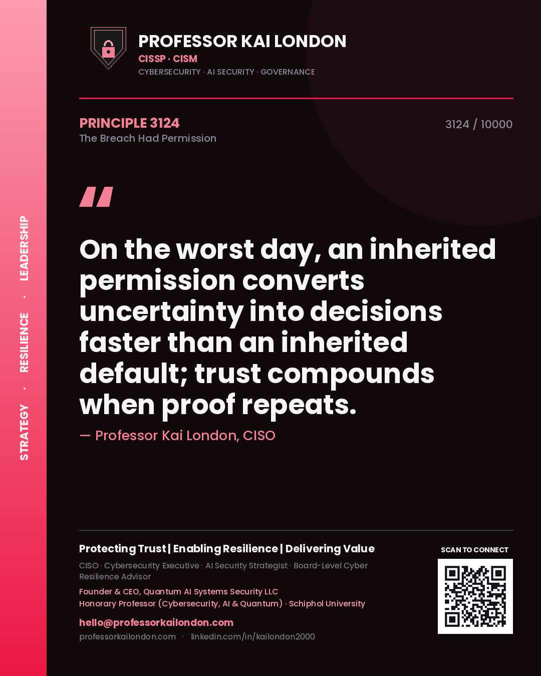 Professor Kai London principle 3124: On the worst day, an inherited permission converts uncertainty into decisions faster than an inherited default; trust compounds when proof repeats.