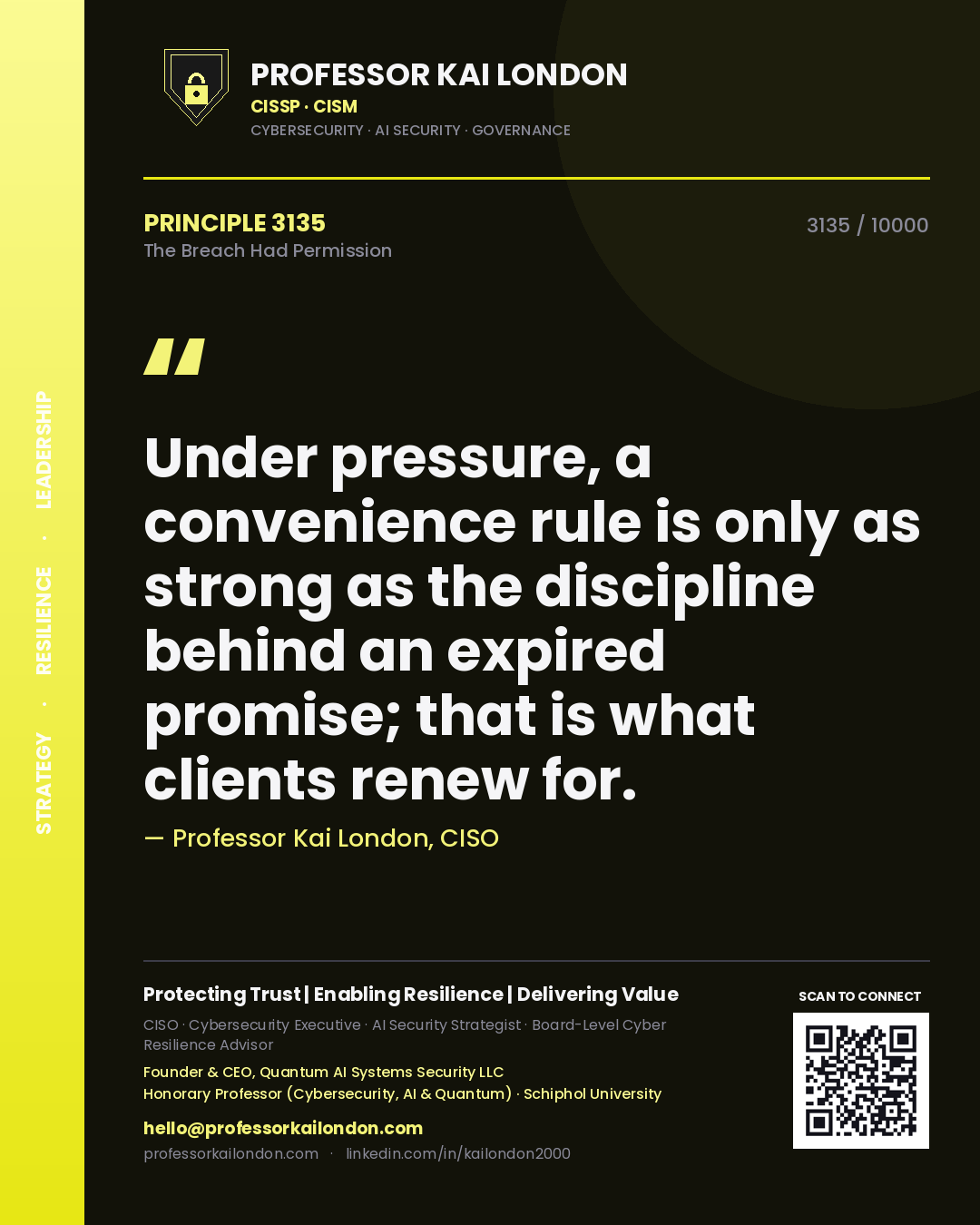Professor Kai London principle 3135: Under pressure, a convenience rule is only as strong as the discipline behind an expired promise; that is what clients renew for.