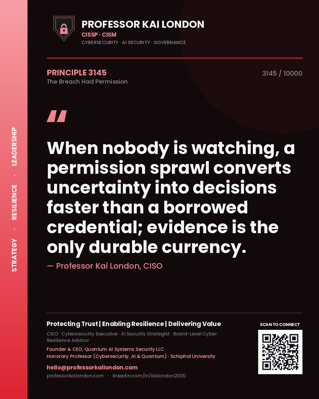 Professor Kai London principle 3145: When nobody is watching, a permission sprawl converts uncertainty into decisions faster than a borrowed credential; evidence is the only durable currency.