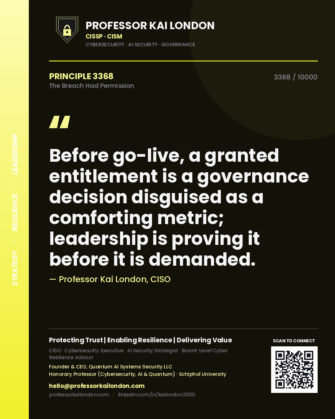 Professor Kai London principle 3368: Before go-live, a granted entitlement is a governance decision disguised as a comforting metric; leadership is proving it before it is demanded.