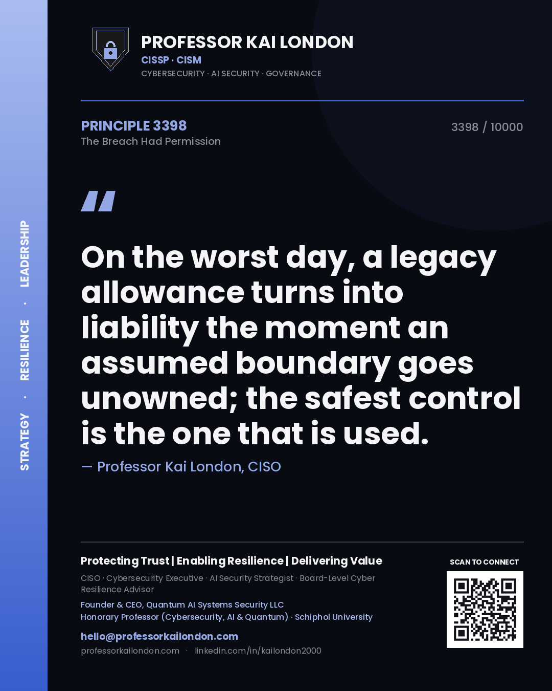 Professor Kai London principle 3398: On the worst day, a legacy allowance turns into liability the moment an assumed boundary goes unowned; the safest control is the one that is used.