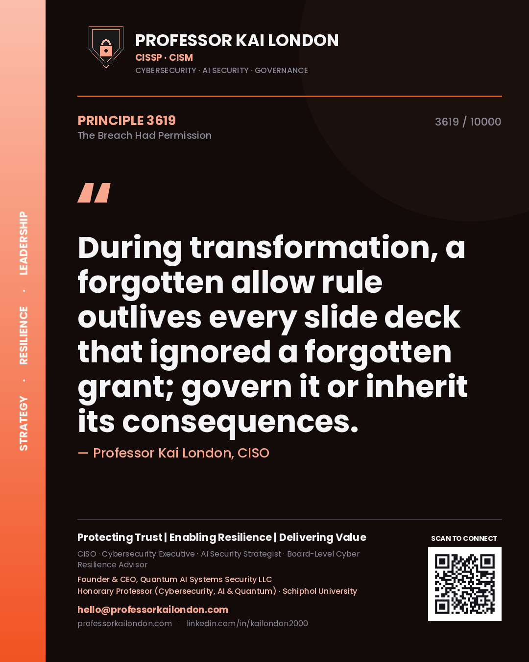 Professor Kai London principle 3619: During transformation, a forgotten allow rule outlives every slide deck that ignored a forgotten grant; govern it or inherit its consequences.