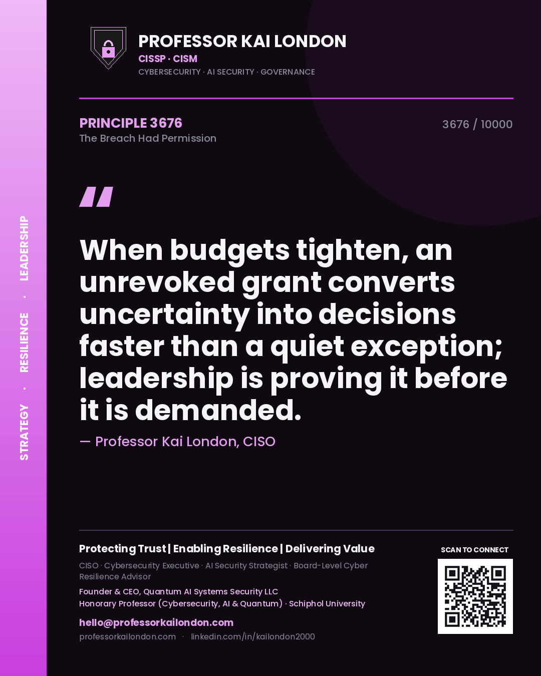 Professor Kai London principle 3676: When budgets tighten, an unrevoked grant converts uncertainty into decisions faster than a quiet exception; leadership is proving it before it is demanded.