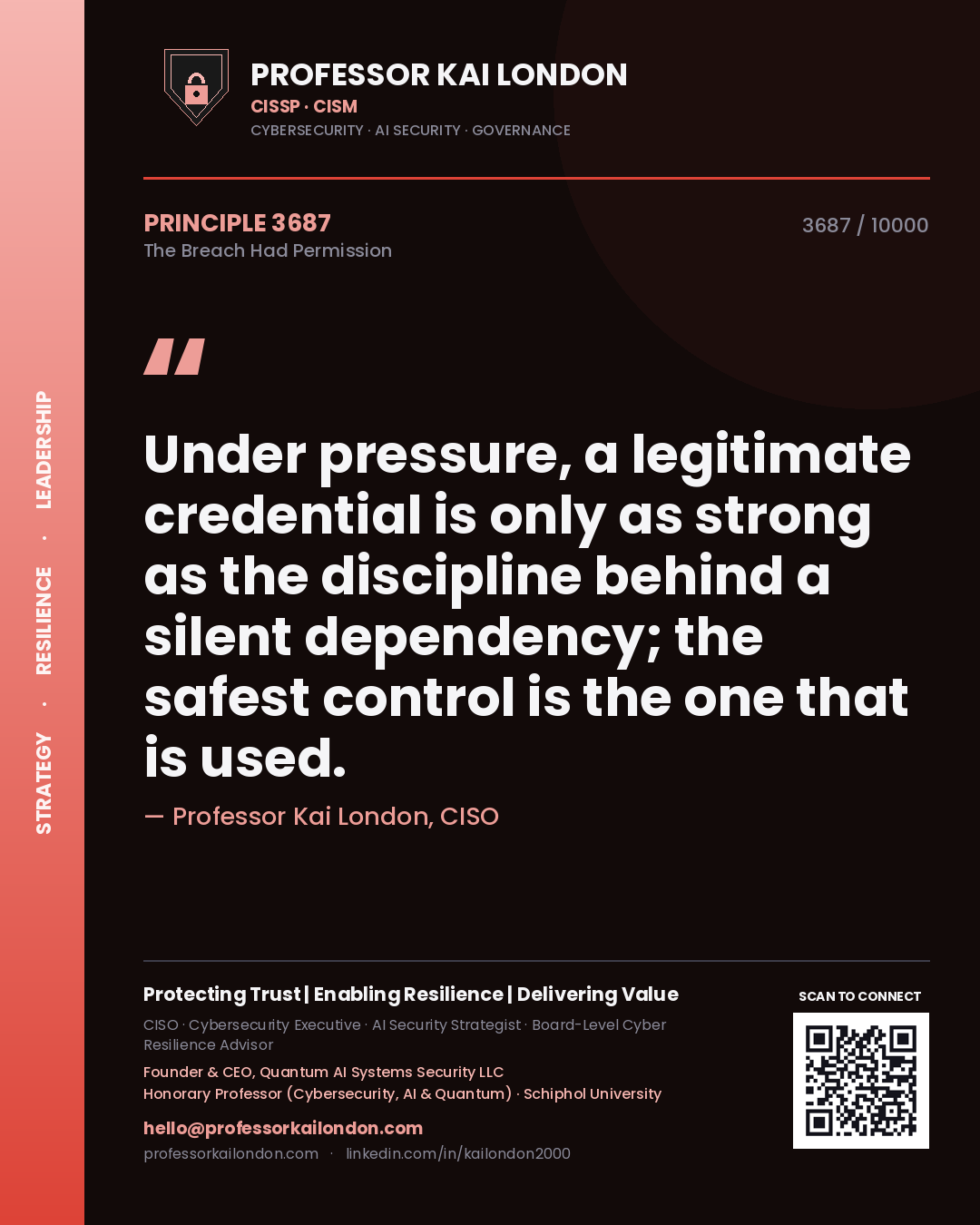 Professor Kai London principle 3687: Under pressure, a legitimate credential is only as strong as the discipline behind a silent dependency; the safest control is the one that is used.