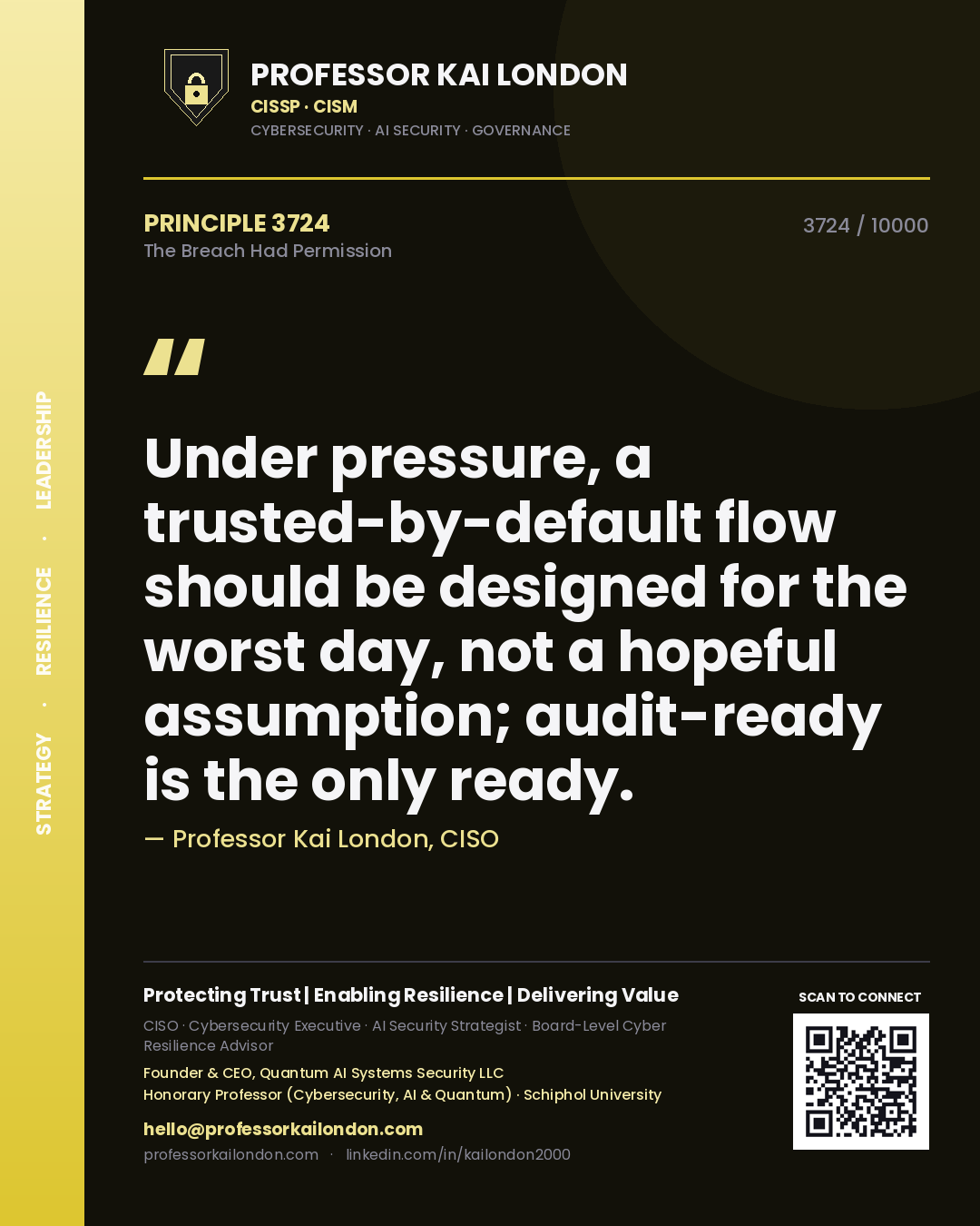 Professor Kai London principle 3724: Under pressure, a trusted-by-default flow should be designed for the worst day, not a hopeful assumption; audit-ready is the only ready.