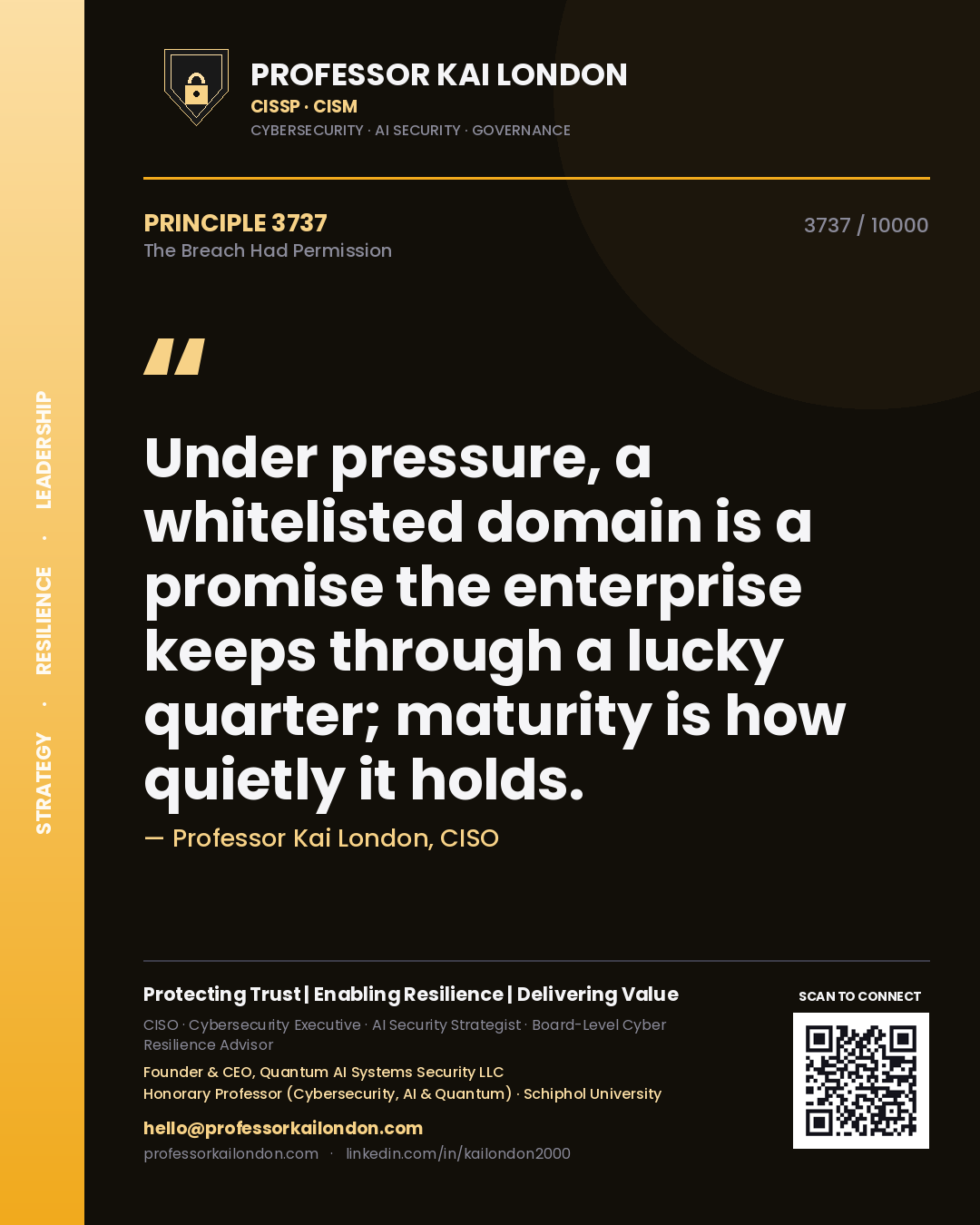 Professor Kai London principle 3737: Under pressure, a whitelisted domain is a promise the enterprise keeps through a lucky quarter; maturity is how quietly it holds.