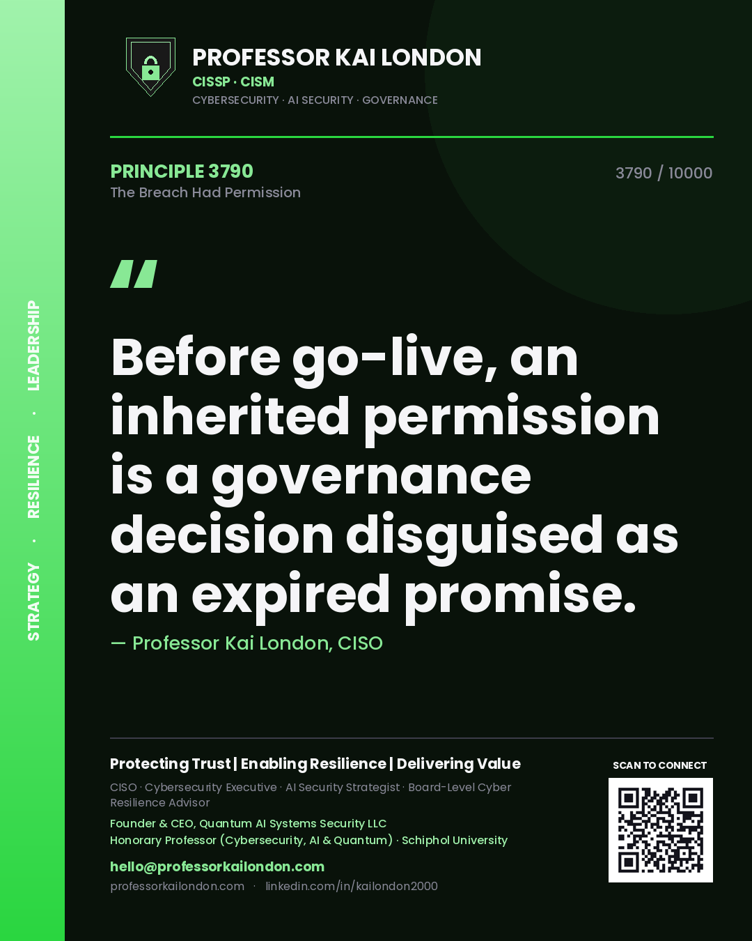 Professor Kai London principle 3790: Before go-live, an inherited permission is a governance decision disguised as an expired promise.
