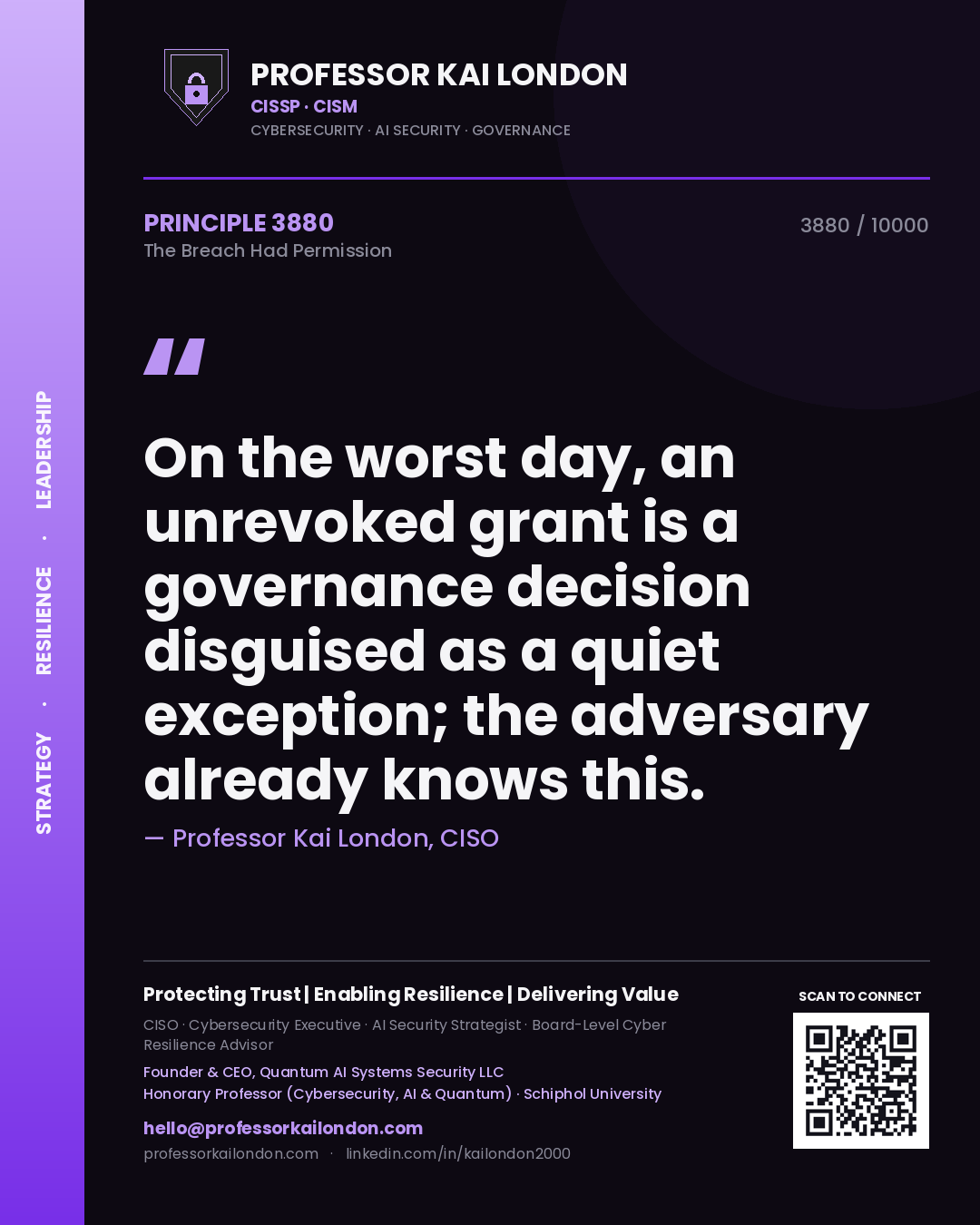 Professor Kai London principle 3880: On the worst day, an unrevoked grant is a governance decision disguised as a quiet exception; the adversary already knows this.