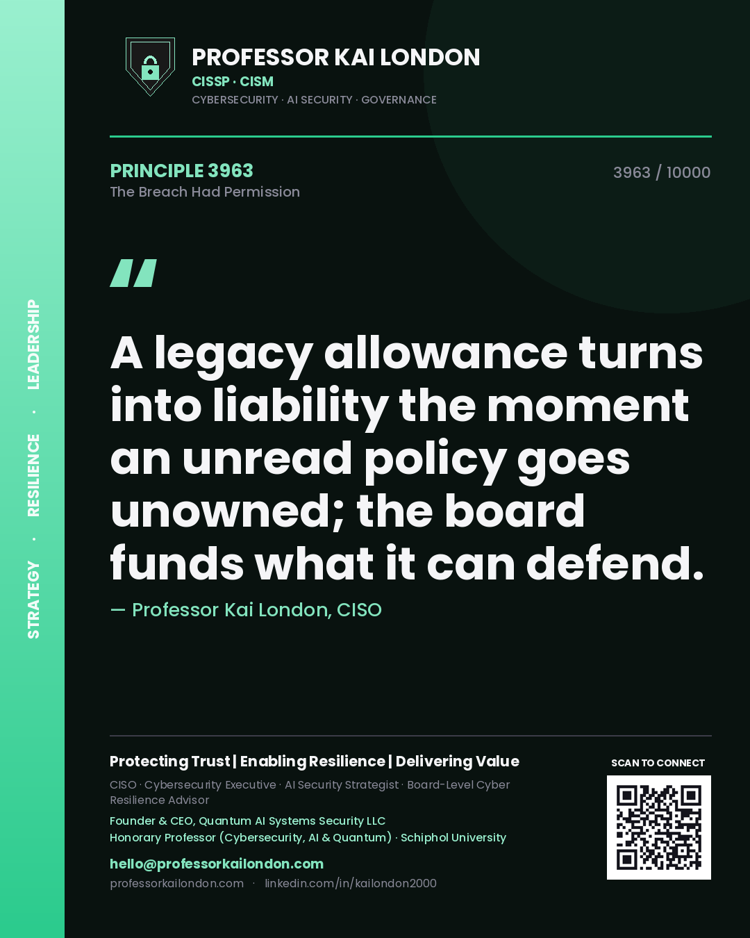 Professor Kai London principle 3963: A legacy allowance turns into liability the moment an unread policy goes unowned; the board funds what it can defend.