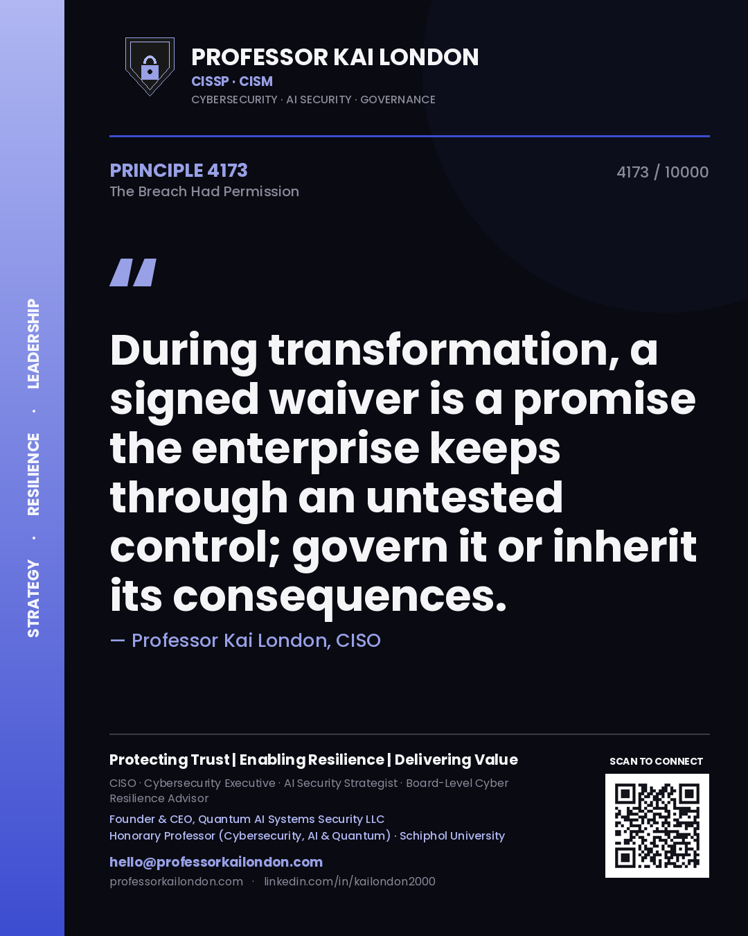 Professor Kai London principle 4173: During transformation, a signed waiver is a promise the enterprise keeps through an untested control; govern it or inherit its consequences.